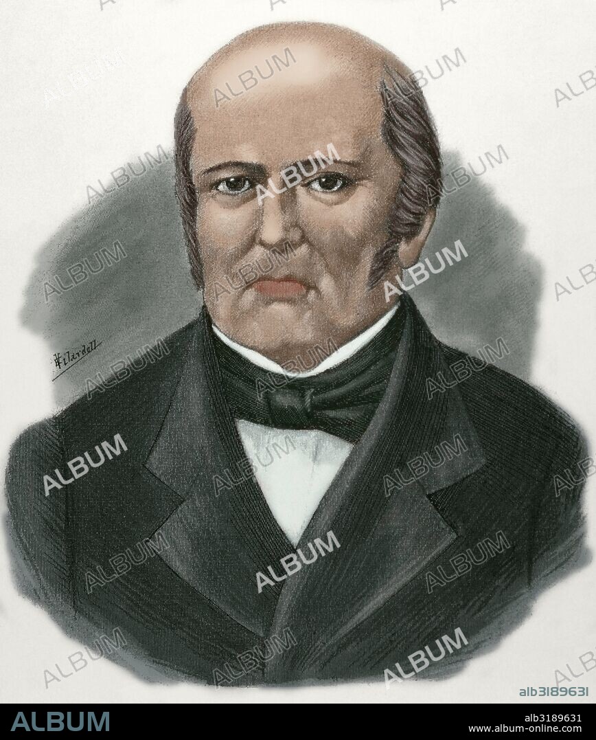 BELLO, Andrés (Caracas,1781-Santiago de Chile, 1864). Escritor, poeta, periodista y humanista venezolano. Entre sus alumnos tuvo a Simón Bolívar. En 1826 publicó la revista "Biblioteca Americana" y entre 1826-1827 "El Repertorio Americano". Senador entre 1837 y 1855, y rector de la Universidad de Chile. Grabado de "Americanos célebres", 1888. Grabado coloreado.