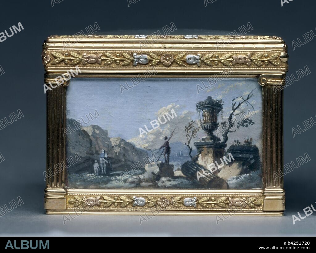 Rectangular Box, c. 1840-1850. Alexandre Leferre (French). Gouache miniatures mounted on gold; overall: 4.5 x 7.5 x 8.2 cm (1 3/4 x 2 15/16 x 3 1/4 in.).