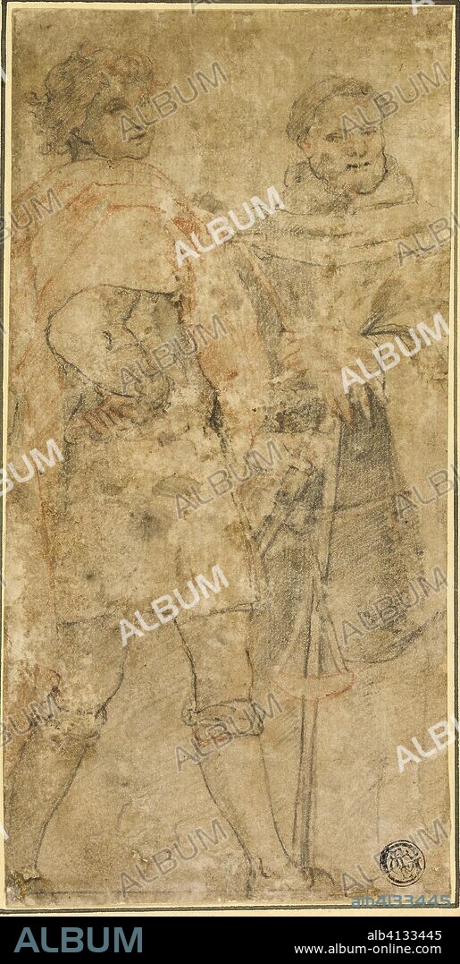 Saint Michael and San Giovanni Gualberto. After Andrea del Sarto; Italian, 1486-1530. Date: 1580-1599. Dimensions: 204 x 101 mm. Black and red chalk on tan laid paper, laid down on ivory laid paper, laid down on cream wove card. Origin: Italy.