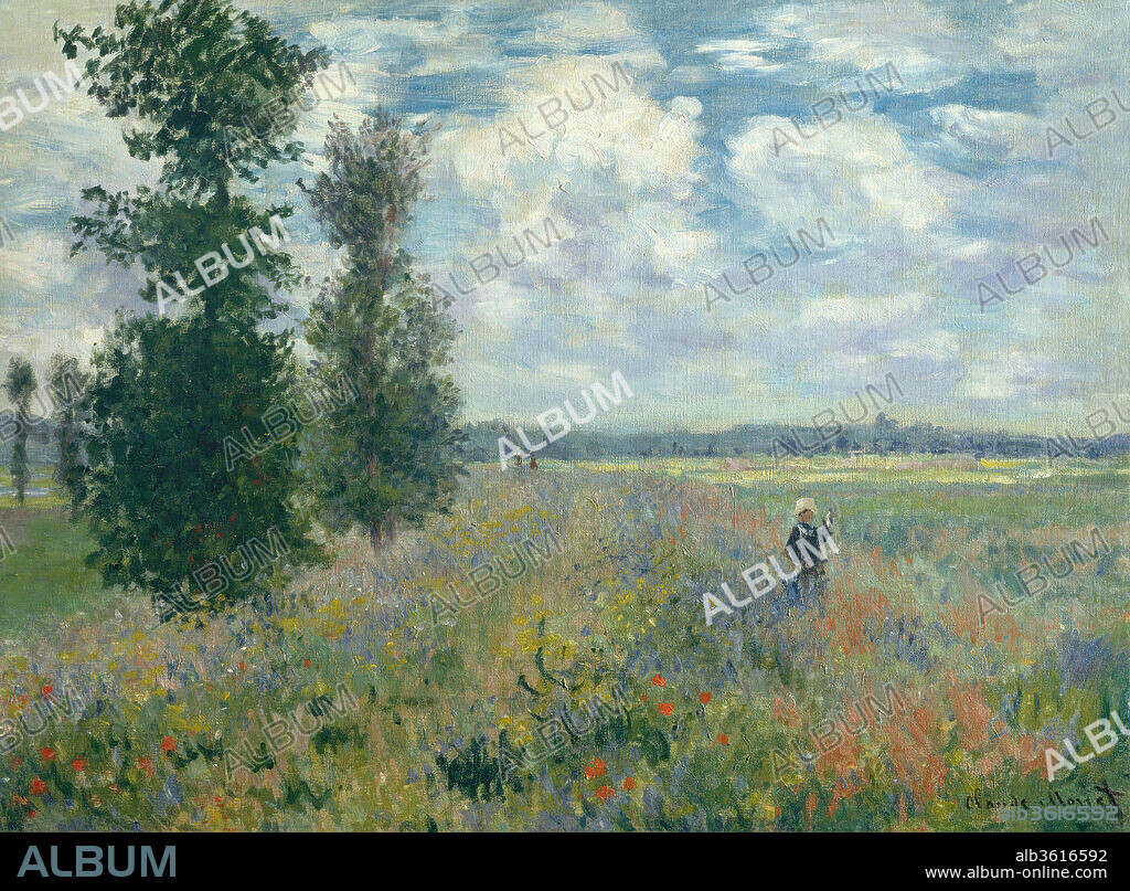 Poppy Fields near Argenteuil. Artist: Claude Monet (French, Paris 1840-1926 Giverny). Dimensions: 21 1/4 x 29 in. (54 x 73.7 cm). Date: 1875.
This work is one of four similar views of the plain of Gennevilliers, just southeast of Argenteuil, which Monet executed in the summer of 1875. He first painted the subject two years earlier in the celebrated <i>Poppies near Argenteuil</i> (Musée d'Orsay, Paris).