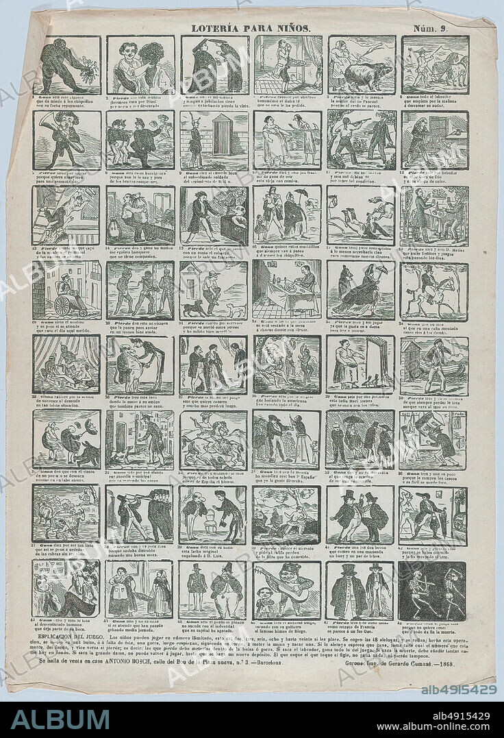 Antonio Bosch, A game of lottery for children, 1868, Etching (photo relief?), Sheet: 17 5/16 × 12 3/8 in. (44 × 31.5 cm), Prints.