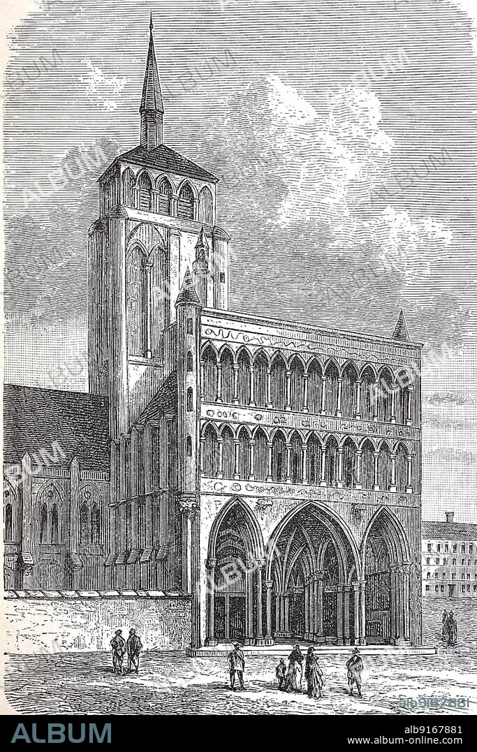 Notre-Dame de Dijon, a Gothic church in Dijon, here in 1880, France, Historic, digitally restored reproduction of a 19th century original, exact original date unknown