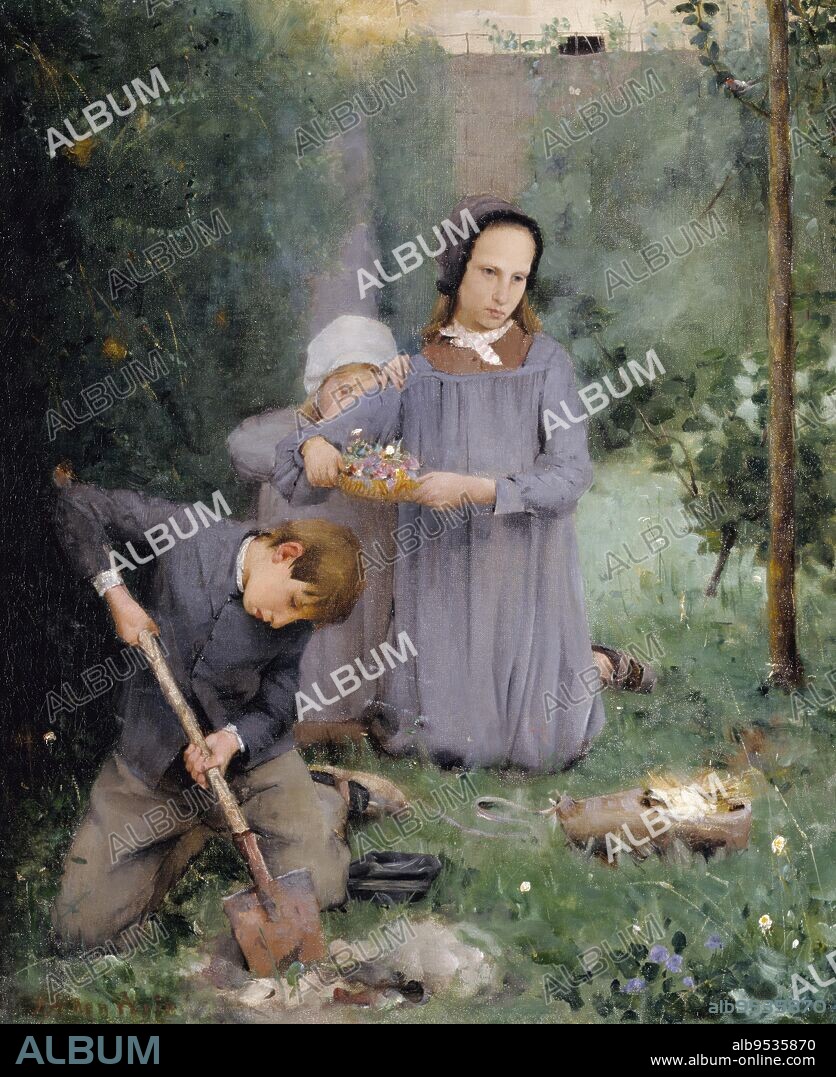 JULIAN ALDEN WEIR. Children Burying a Bird. Date: 1878. oil on canvas mounted on fiberglass.