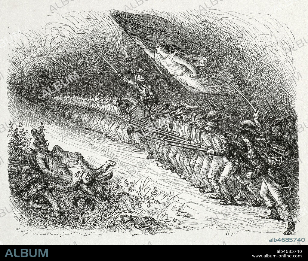Quatre-vingt-douze. Illustration de 1872 par Leopold FLAMENG (1831-1911) pour Mai. Les deux trophees dans L'Annee terrible de Victor HUGO (1802-1885). Credit : Collection KHARBINE-TAPABOR.