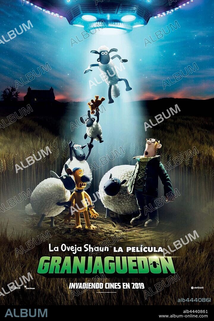 Affiche de SHAUN LE MOUTON, LE FILM: LA FERME CONTRE-ATTAQUE, 2019 (SHAUN THE SHEEP MOVIE: A SHAUN THE SHEEP MOVIE: FARMAGEDDON), réalisé par RICHARD PHELAN et WILL BECHER. Copyright Aardman Animations / Amazon Prime Video / Studiocanal.