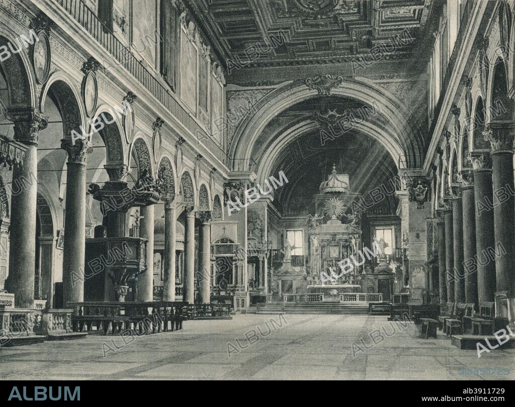 Interior of the Basilica of Santa Maria in Ara Coeli (Basilica of St Mary of the Altar of Heaven) on the Capitoline Hill, Rome, Italy, 1927. From Italien in Bildern, by Eugen Poppel [August Scherl, Berlin, 1927].