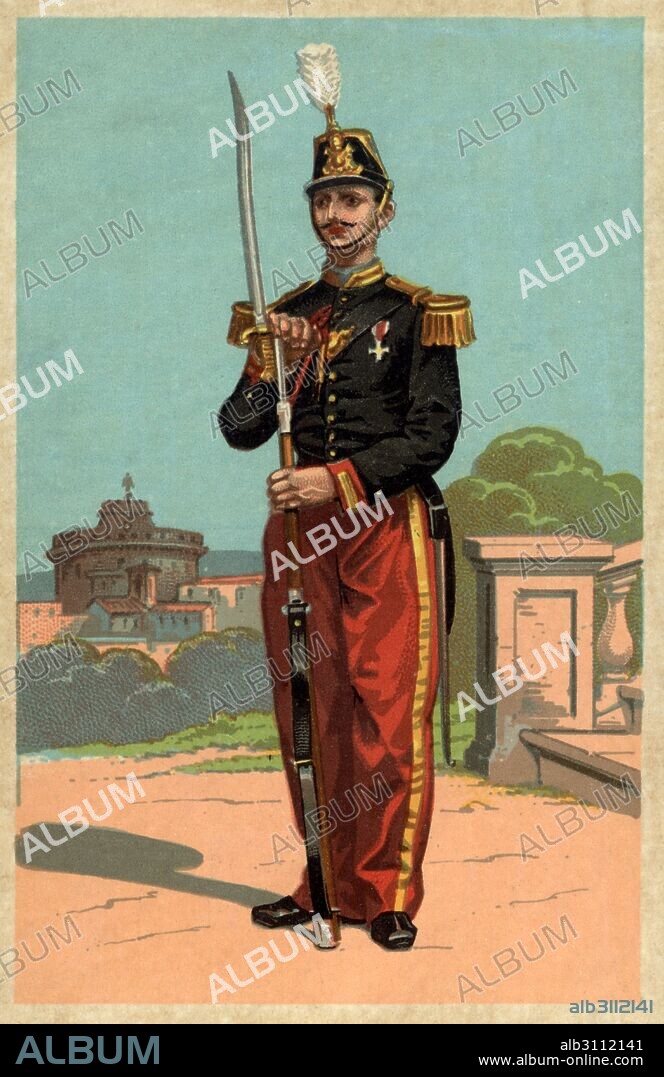 Ciudad del Vaticano. Guardia palatina. Grabado de 1910.