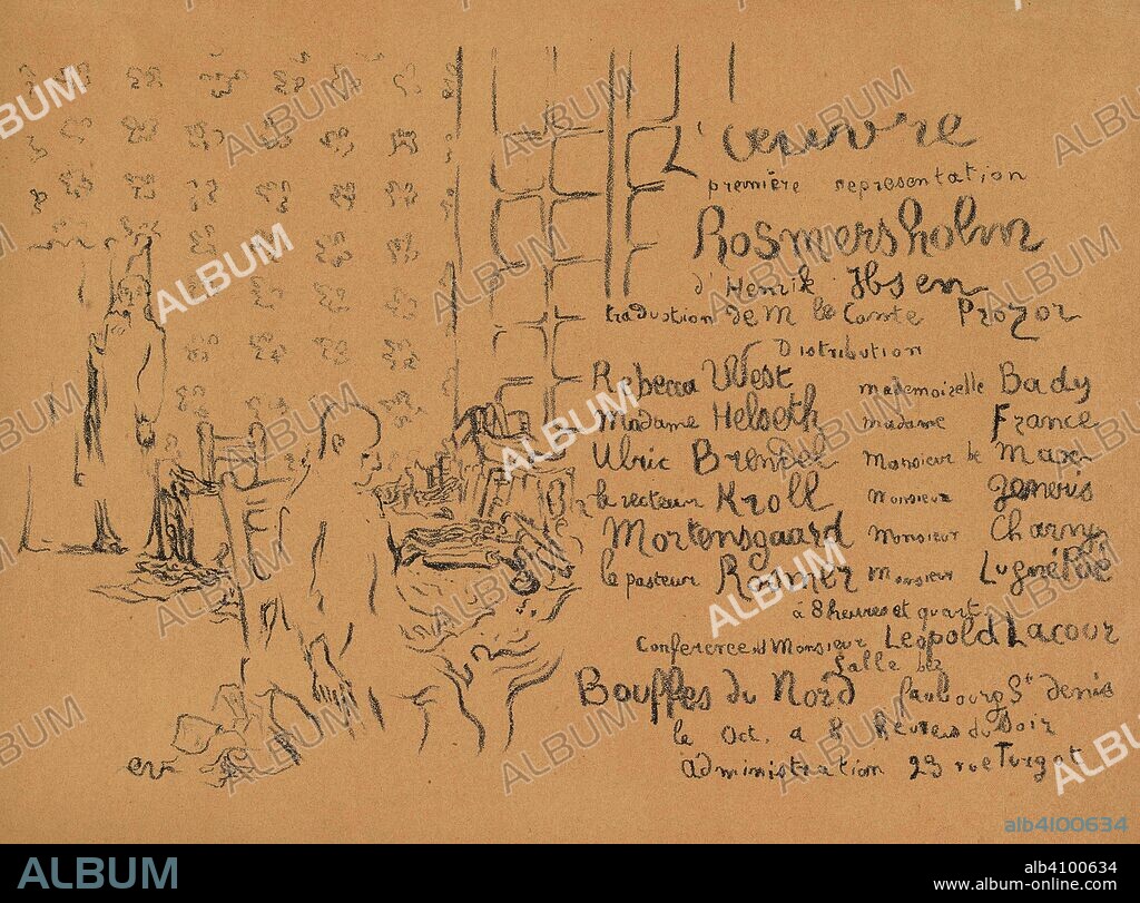 EDOUARD VUILLARD. Theatre programme for Rosmersholm by Henrik Ibsen (Théâtre de l'Oeuvre, 6 October 1893). Dimensions: 24.7 cm x 32.8 cm, 24.7 cm x 32.8 cm.