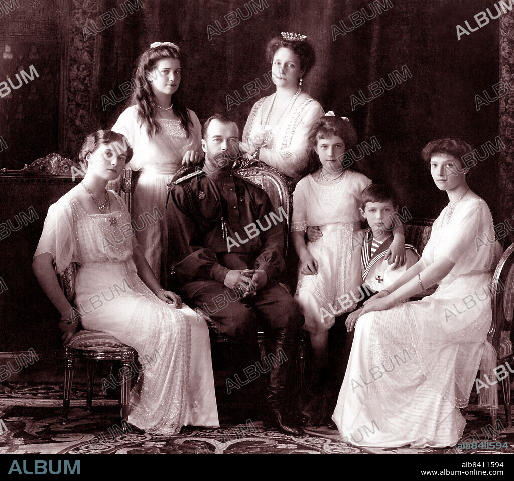Nicholas II with his family, left to right: Olga, Maria, Nicholas II, Alexandra Fyodorovna, Anastasia, Alexei, and Tatiana. Livadiya, 1913. Nicholas II or Nikolai II (18 May 1868 - 17 July 1918), was the last Emperor of Russia, King of Congress Poland and Grand Duke of Finland, ruling from 1 November 1894 until his abdication on 15 March 1917.