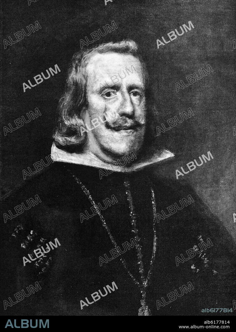 CHARLES BAUDE. RETRATO DE FELIPE IV REY DE ESPAÑA - GRABADO S XIX.