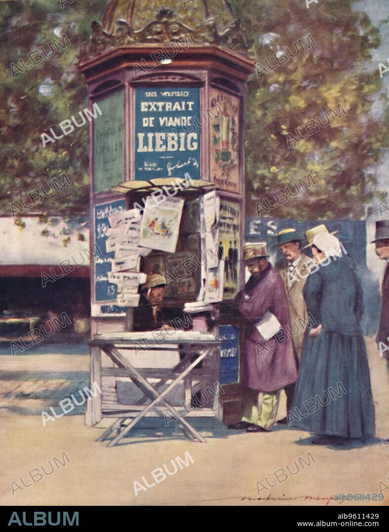 MORTIMER L MENPES. 'A Kiosque, Paris', 1903. From World Pictures, by Mortimer Menpes. Text by Dorothy Menpes. [A. & C. Black, London, 1903].