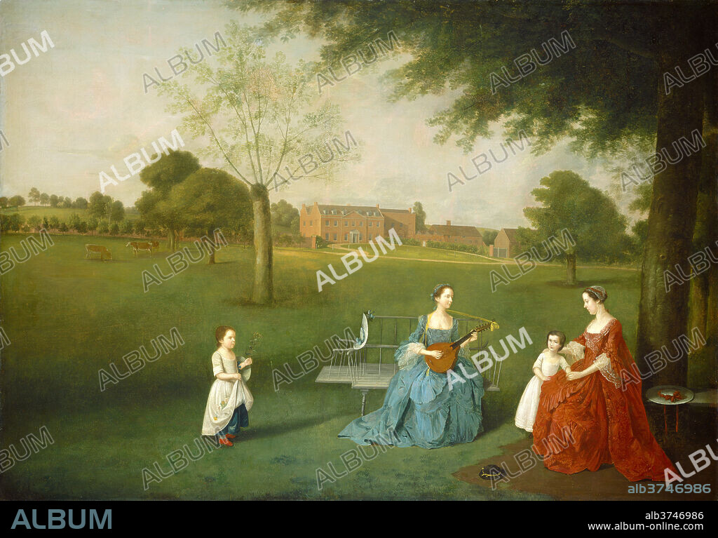 ARTHUR DEVIS. Members of the Maynard Family in the Park at Waltons. Dated: c. 1755/1762. Dimensions: overall: 138.5 x 195.6 cm (54 1/2 x 77 in.)  framed: 158.8 x 217.2 x 7 cm (62 1/2 x 85 1/2 x 2 3/4 in.). Medium: oil on canvas.