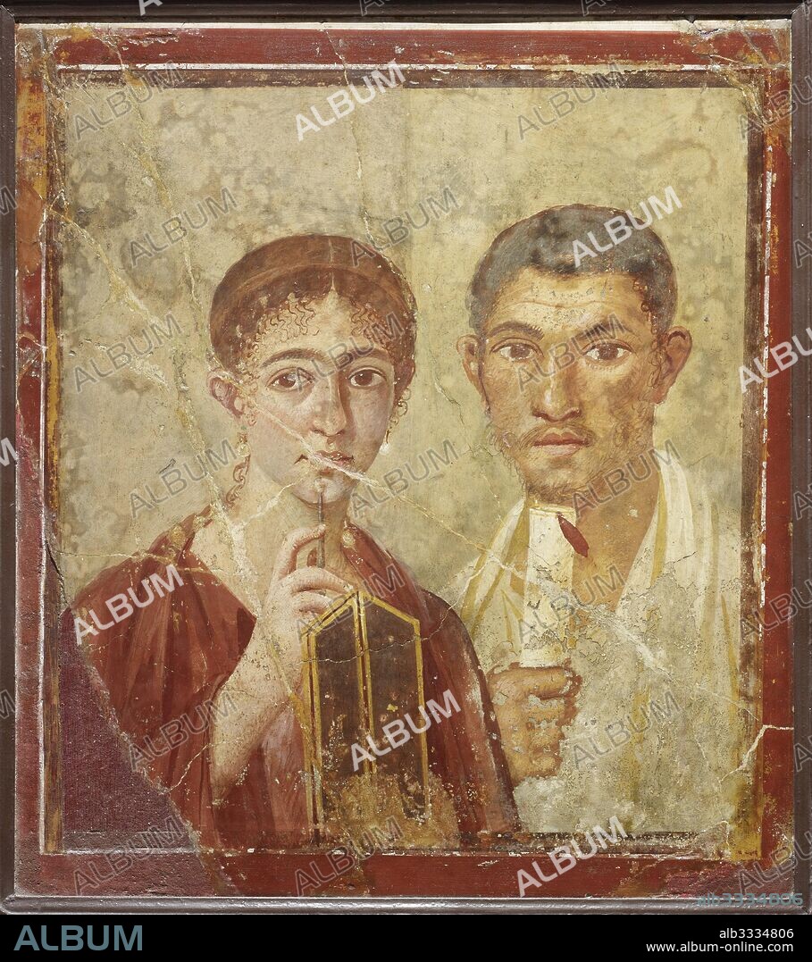 ROMAN-POMPEIAN WALL PAINTING. Portrait of the baker Terentius Neo and his wife.