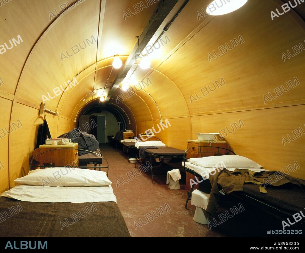 Hospital ward beneath Dover Castle, Kent, 1995. A hospital ward with beds in the tunnels beneath Dover Castle in Kent. Miles of tunnels have been constructed in the White Cliffs of Dover over the centuries. During the Second World War the tunnels were used as a command centre and military hospital.