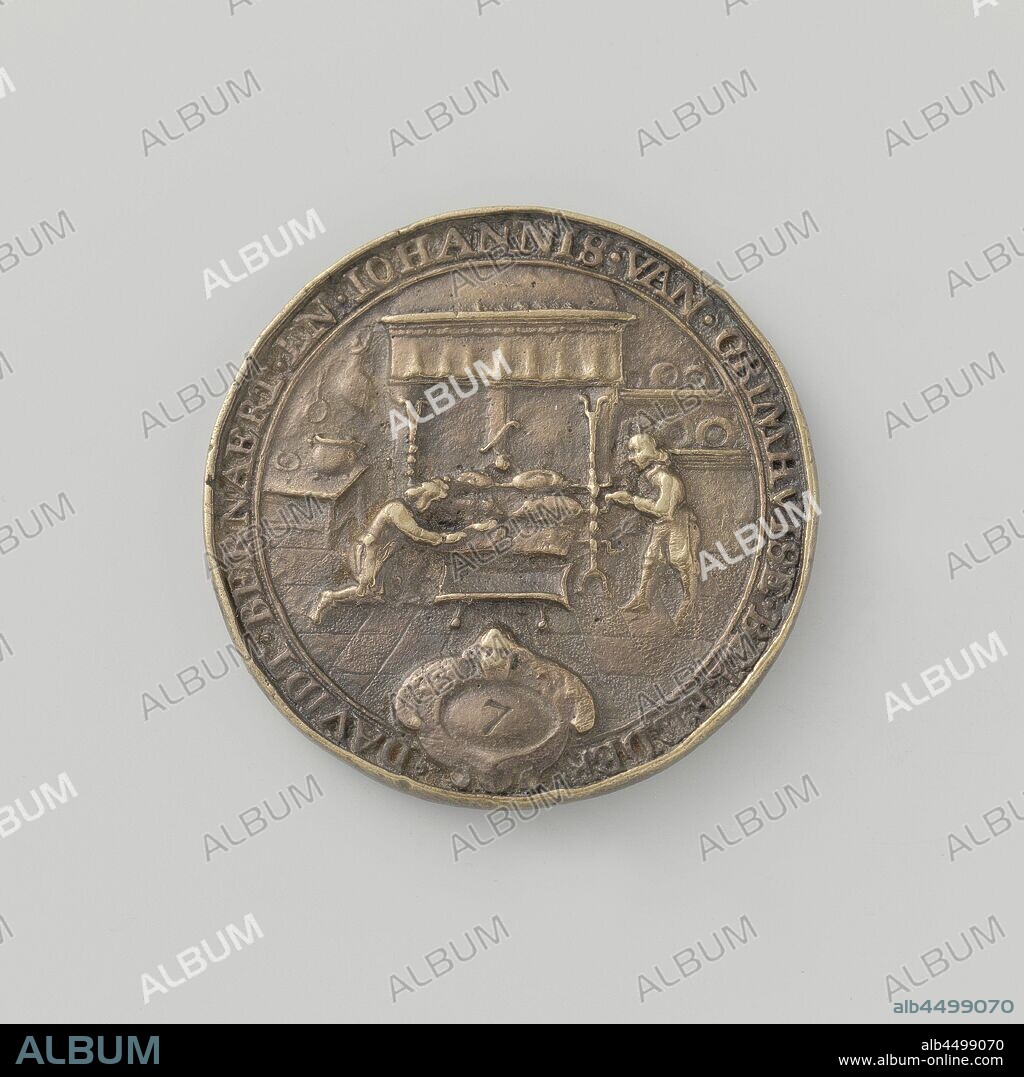 Chef's and pastries' guild from Middelburg, guild token with no. 7, Brass  token. Obverse: peacock, with a floral wreath and a coat of arms on the  neck, lying on a pie dish 