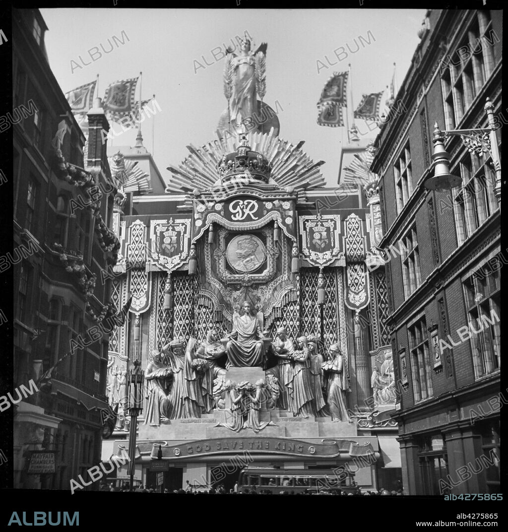 EDWARD CHARLES LE GRICE. Selfridges, Oxford Street, London, decorated to mark the coronation of King George VI, 1937. View of the decorations from Balderton Street.