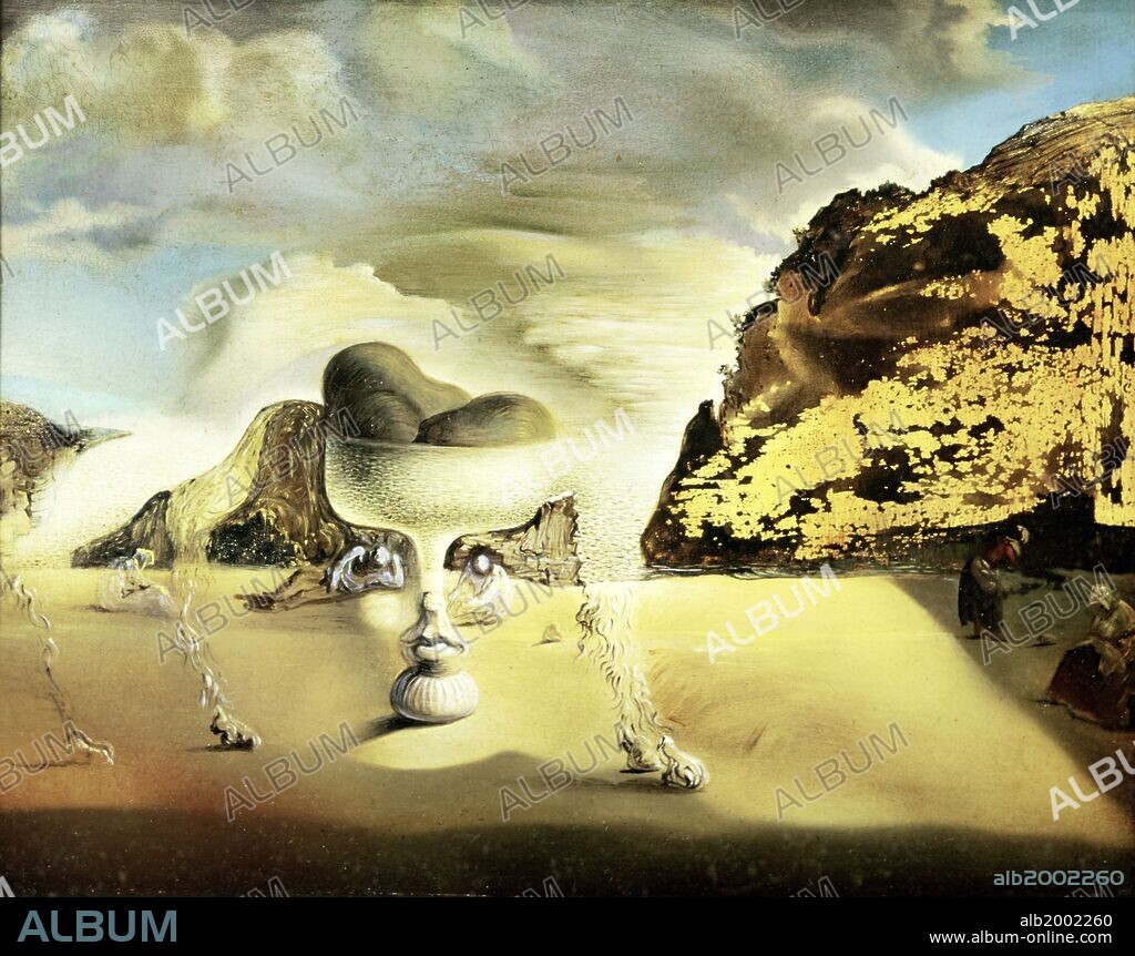 SALVADOR DALÍ. Salvador Dalí, 'Invisible Afghan with the Apparition on the Beach of the Face of Garcia Lorca in the Form of a Fruit Dish with Three Figs', 1938, Oil on canvas, 19,2 x 24,1 cm.