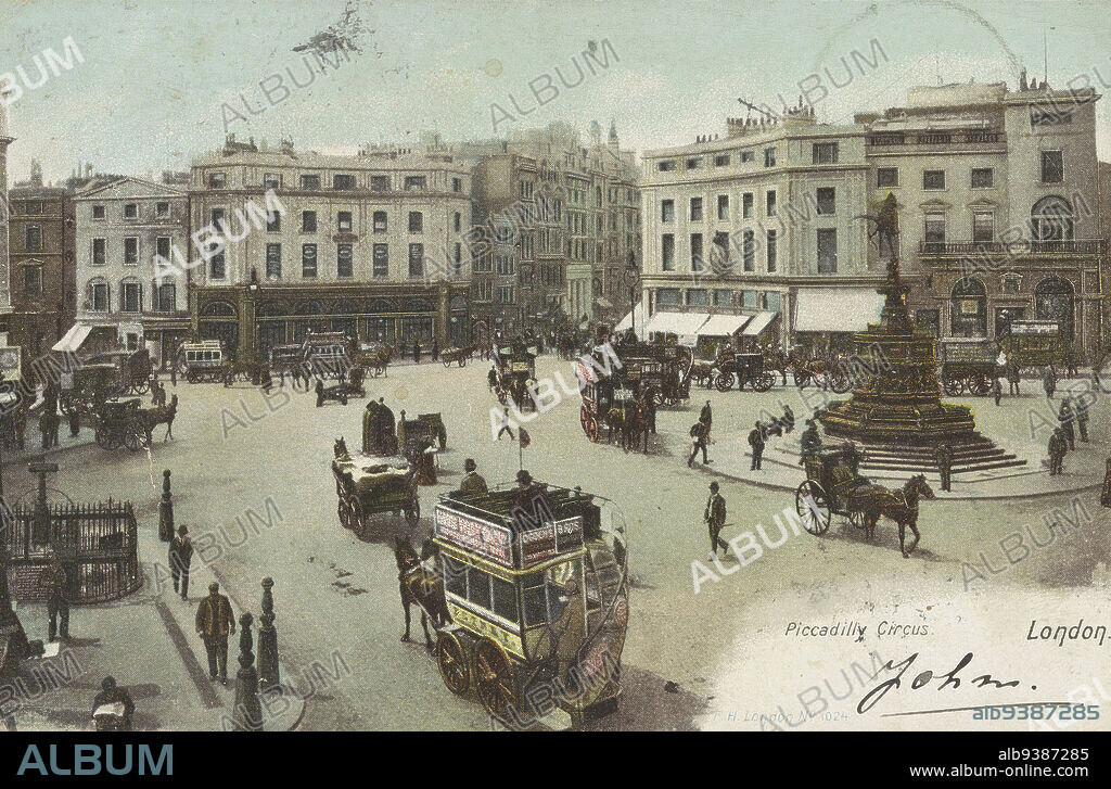 Piccadilly Circus, London (title on object), maker: FH (mentioned on object), London, 1875 - 1930, cardboard, height 91 mm × width 141 mm.