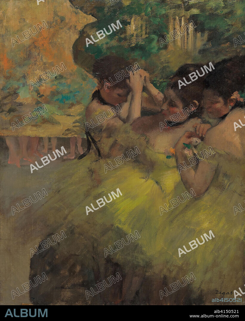 HILAIRE GERMAIN EDGAR DEGAS. Yellow Dancers (In the Wings). Edgar Degas; French, 1834-1917. Date: 1874-1876. Dimensions: 28 15/16 × 23 7/16 in. (73.5 × 59.5 cm). Oil on canvas. Origin: France.