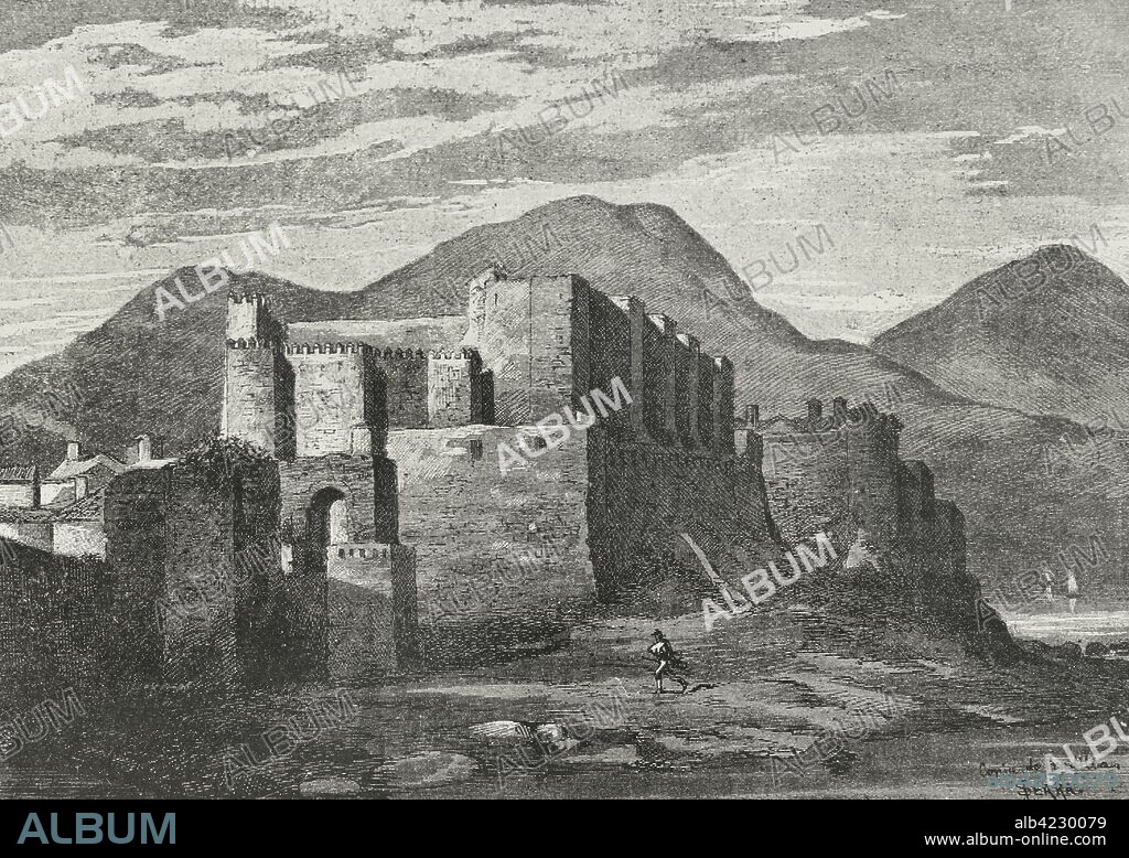 España. Andalucia. Provincia de Cádiz. Castillo de Tarifa. Grabado por Serra. "Museo Militar del Ejército Español", Tomo I. Evaristo Ullastres Editor. Barcelona, 1883. Biblioteca Histórico Militar de Barcelona, Cataluña, España.