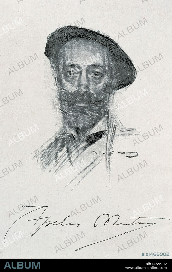 APEL. LES MESTRES (1854-1936). Escritor y dibujante catalán. S. XIX-XX (S. XIX-S. XX). Retrato realizado en 1875 por el pintor modernista Ramón Casas (1866-1932) .
