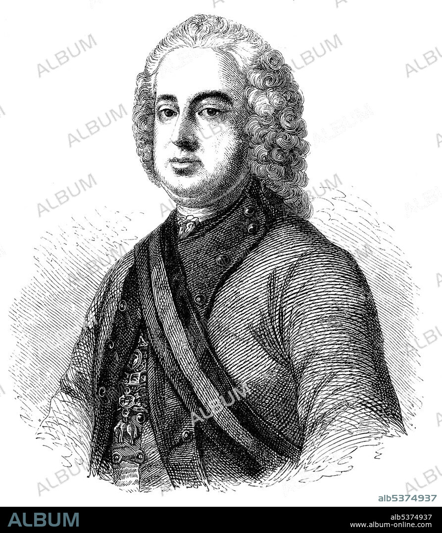 Francis I. or Franz Stephan of Lorraine, 1708 - 1765, as Francis III. Duke of Lorraine and Bar, as Francis II. Grand Duke of Tuscany, as well as co-regent of the Habsburg dominions, and Francis I. Emperor of the Holy Roman Empire, historic engraving from the Buch denkwuerdiger Frauen or book of memorable women, published by Otto Spamer, 1877.