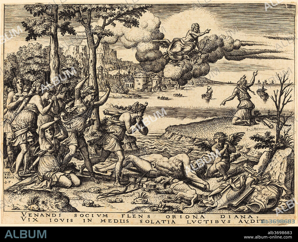 ETIENNE DELAUNE. Diana Mourning the Death of Orion. Medium: engraving.