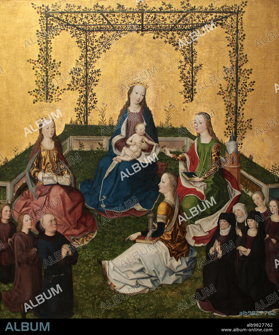 MASTER OF THE LIFE OF THE VIRGIN. Madonna with Child in rose arbor.