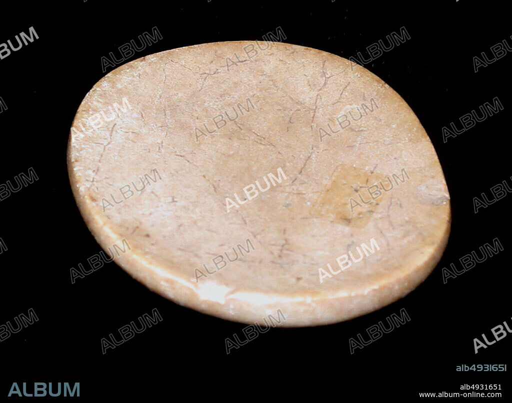 Mortar, Neolithic, Date 7th6th millennium B.C., Syria, Limestone, 0.76 x 3.2 x 3.51 in. (1.93 x 8.13 x 8.92 cm), Stone-Implements.