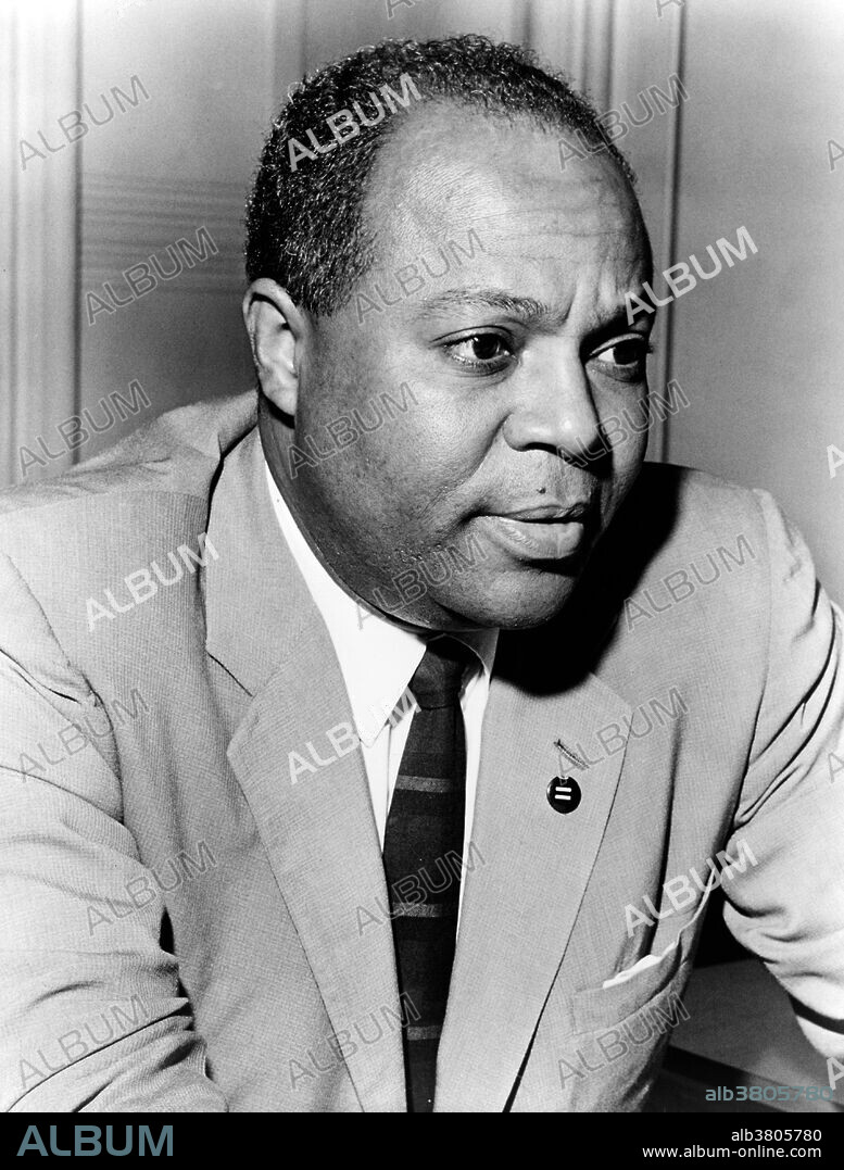 James Leonard Farmer, Jr. (January 12, 1920 - July 9, 1999) was a civil rights activist and leader in the American Civil Rights Movement. He was a child prodigy at the age of 14, and enrolled at Wiley College, where he was the captain of the debate team. He earned a Bachelor of Science at Wiley College in 1938, and a Bachelor of Divinity from Howard University School of Religion in 1941. Inspired by Howard Thurman, a professor of theology at Howard University, Farmer became interested in pacifism. In 1942, Farmer co-founded the Committee of Racial Equality, which later became the Congress of Racial Equality (CORE), an organization that sought to bring an end to racial segregation in the United States through nonviolence. Farmer was the organization's first leader, serving as the national chairman from 1942 to 1944. As the Director of CORE, Farmer was considered one of the "Big Six" of the Civil Rights Movement. He was the initiator and organizer of the 1961 Freedom Ride, which eventually led to the desegregation of inter-state transportation in the United States. He was awarded the Presidential Medal of Freedom in 1998, shortly before his death in 1999 at the age of 79. Photographed for the World Telegram & Sun photo by Walter Albertin, 1963.