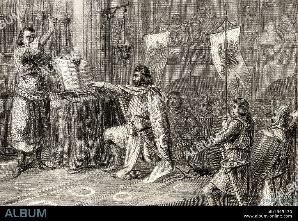 King Alfonso VI swearing that he had nopart in the death of King Sancho II, to El Cid, in Santa Gadea church in Burgos.