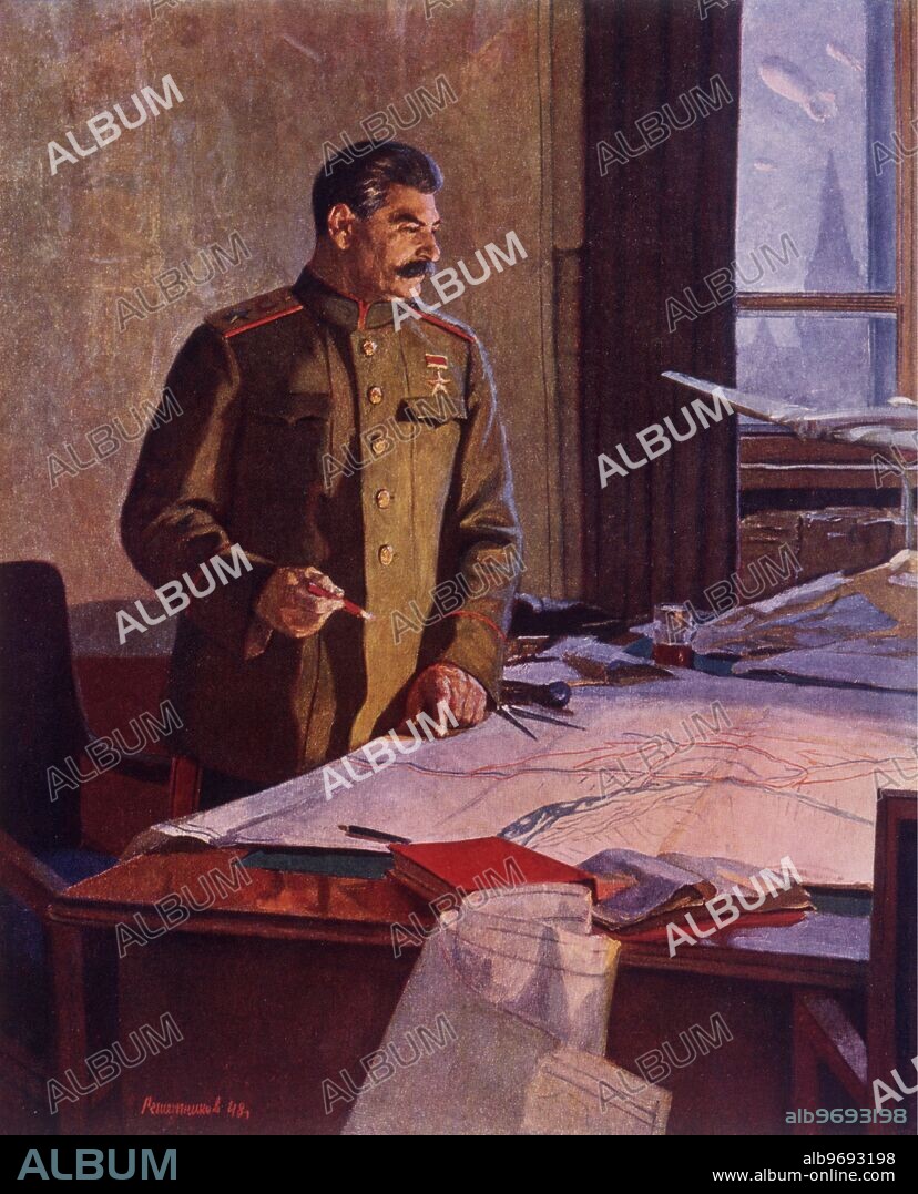 Painting of Joseph Stalin "At the Map" by artist Fyodor Pavlovich Reshetnikov. 1948. Supplied By: SCRSS - Society for Co-operation in Russian & Soviet Studies.