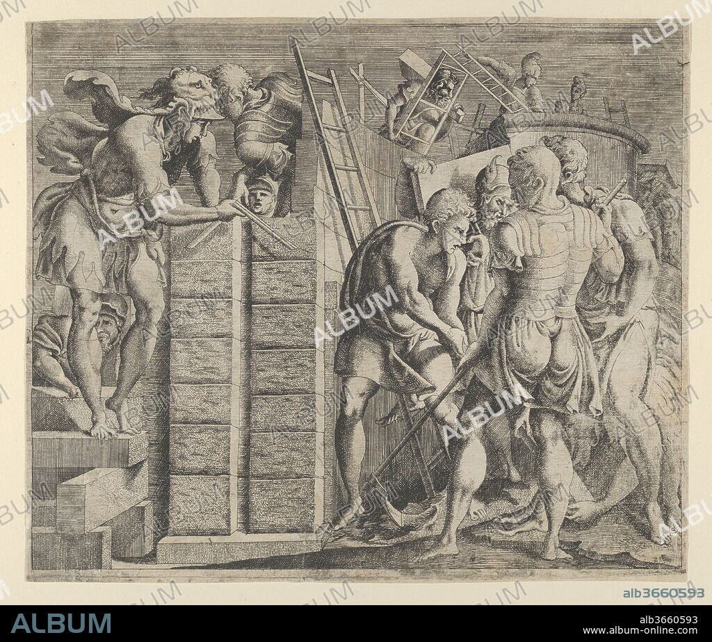 Cadmus Building Thebes. Artist: Anonymous, French, School of Fontainebleau, 16th century; After Francesco Primaticcio (Italian, Bologna 1504/5-1570 Paris); Attributed to Master of the Story of Cadmus (active ca. 1542-47). Dimensions: Sheet: 9 13/16 x 11 1/2 in. (25 x 29.2 cm). Date: ca. 1542-45.