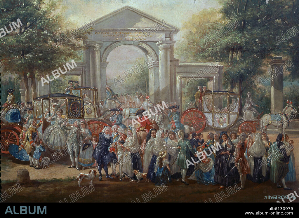 LUIS PARET Y ALCAZAR (1746-1799). LA FIESTA EN EL JARDIN BOTANICO - SIGLO XVIII - OLEO/TABLA - 40 x 58 cm - ROCOCO ESPAÑOL.