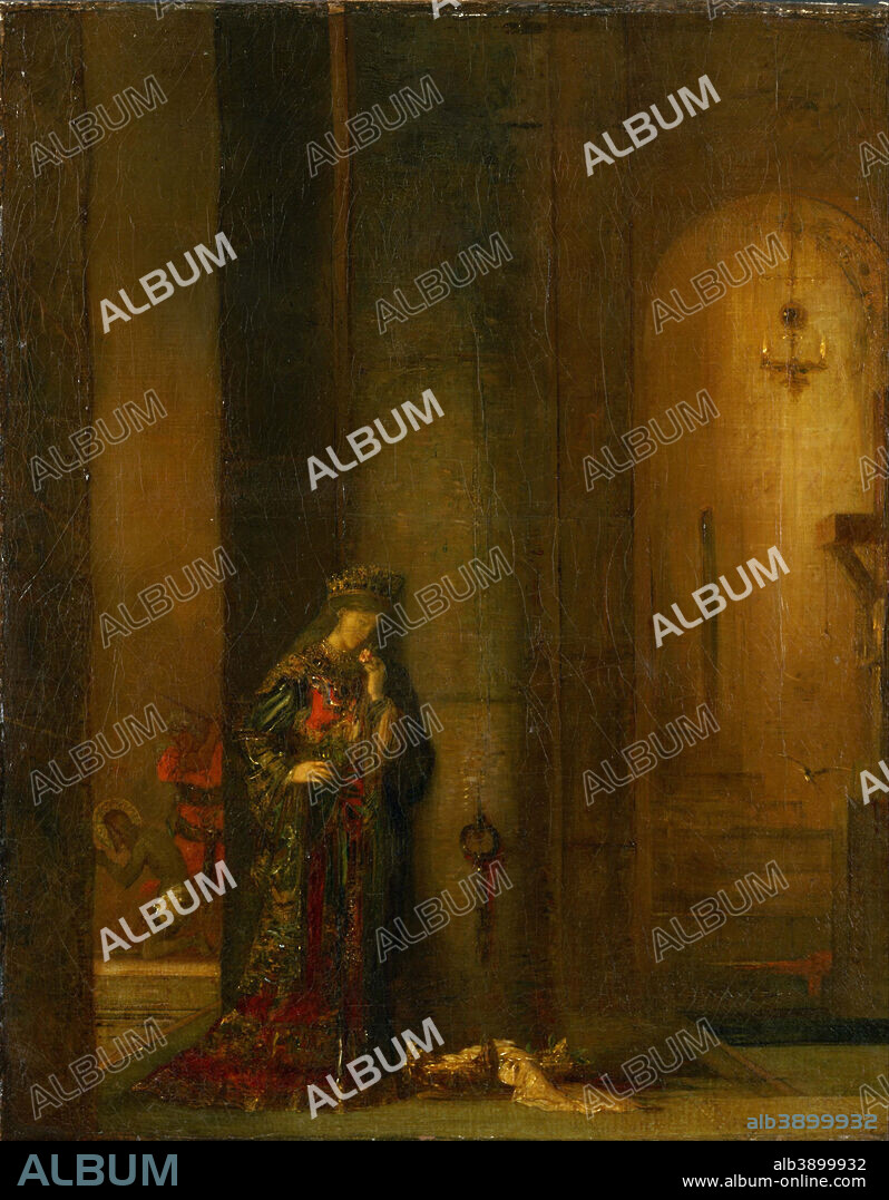 GUSTAVE MOREAU. Salome at the Prison. Date/Period: Ca. 1873-76. Painting. Oil on canvas Oil on canvas. Height: 400 mm (15.74 in); Width: 320 mm (12.59 in).