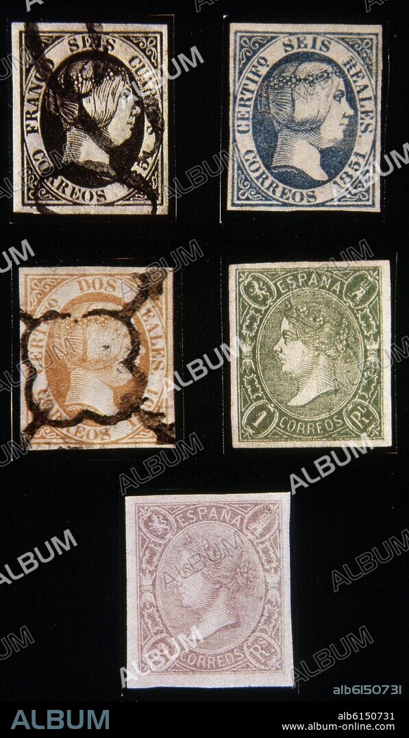 PRIMERA SERIE DE SELLOS DE ESPAÑA DE ISABEL II 1850.