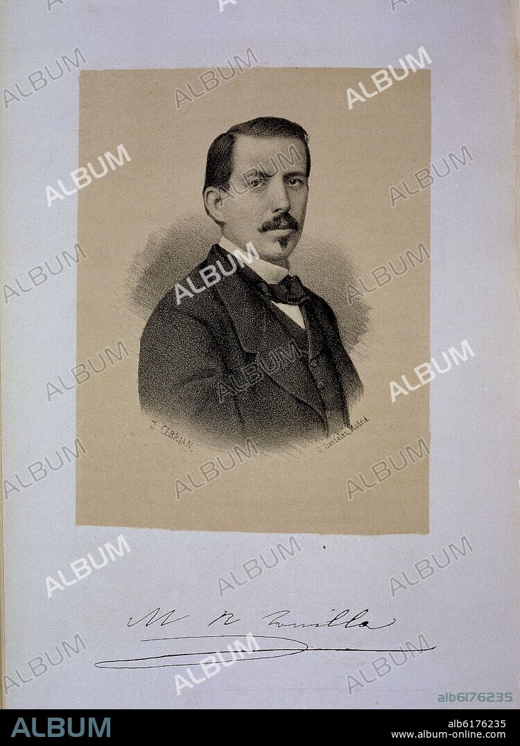 JOSÉ CEBRIÁN GARCÍA. LITOGRAFIA DE MANUEL RUIZ ZORRILLA - GRABADO SIGLO XIX.