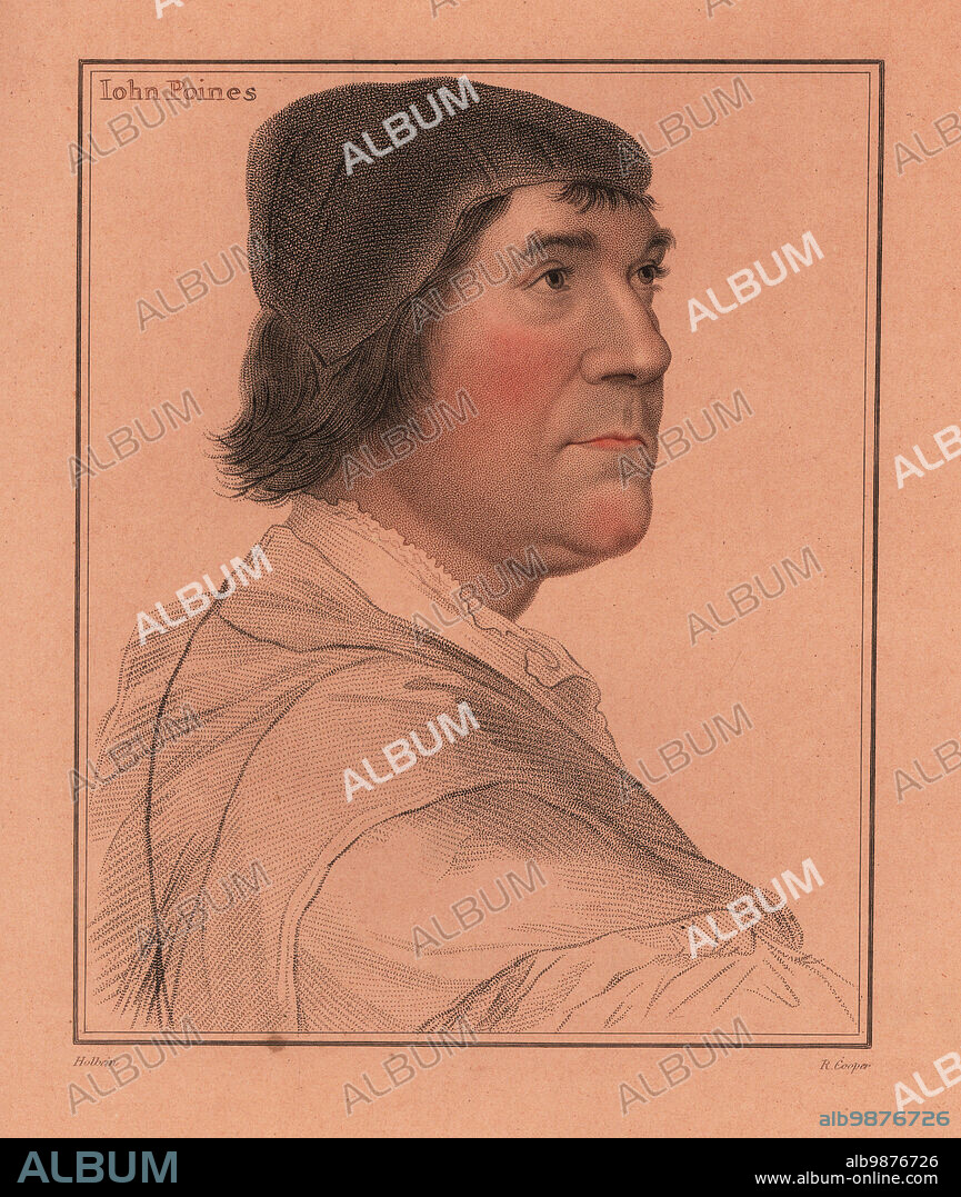 John Poyntz (ca. 1485 1544). English courtier and politician, Member of Parliament for Devizes. Iohn Poines. Handcoloured copperplate stipple engraving by Robert Cooper after a portrait by Hans Holbein the Younger from Imitations of Original Drawings by Hans Holbein, John Chamberlaine, London, 1812.