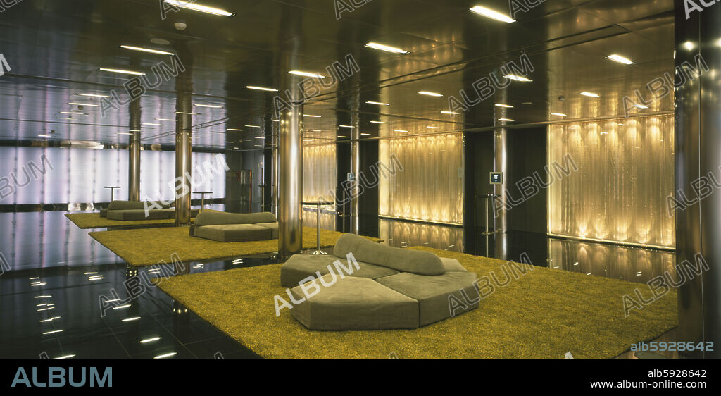 NEW HESPERIA TOWER HOTEL (2006) Basement area with color changing glass curtains.
