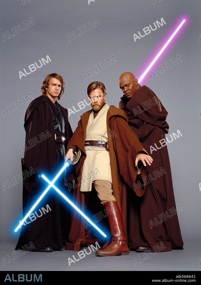 EWAN McGREGOR, HAYDEN CHRISTENSEN and SAMUEL L. JACKSON in STAR WARS: EPISODE III-REVENGE OF THE SITH, 2005, directed by GEORGE LUCAS. Copyright LUCASFILM / HAMSHERE, KEITH.