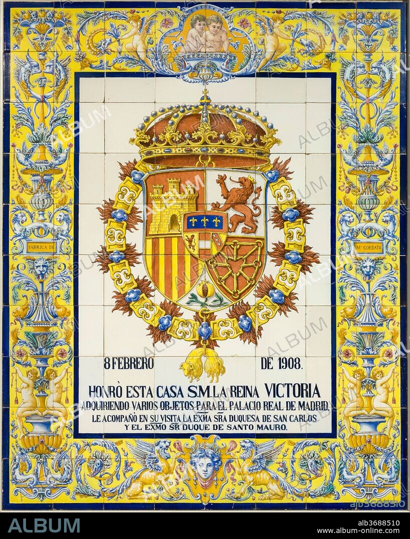 MANUEL RODRÍGUEZ Y PÉREZ DE TUDELA. Manuel Rodríguez and Pérez de Tudela / "Panel of the Visit of Queen Victoria", 1908, Ceramics (Painted Terra Cotta), 200 x 160 cm.