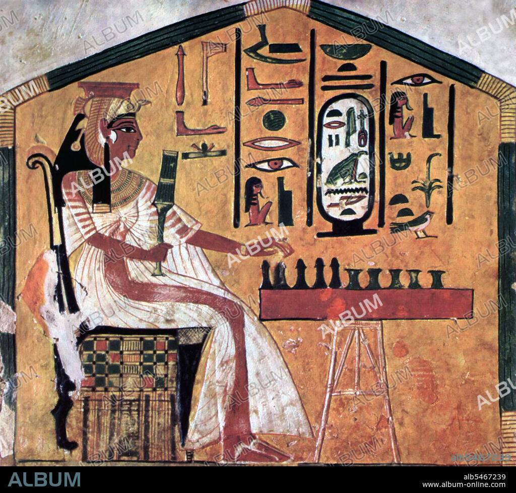 Egypt: Nefertari, Great Royal Wife of Pharaoh Ramesses the Great of the 19th Dynasty (r. 1279-1213 BCE). Mural from the Tomb of Queen Nefertari, Thebes, c. 1298-1235 BCE. Nefertari (-c. 1255 BCE), also known as Nefertari Meritmut, was the first of the Great Royal Wives of Ramesses the Great. Highly educated and literate, Nefetari corresponded with other prominent royals of the age and was a skilled diplomat. She is one of the best known Egyptian queens, alongside Cleopatra, Hatshepsut and Nefertiti. Her name meant 'beautiful companion'.