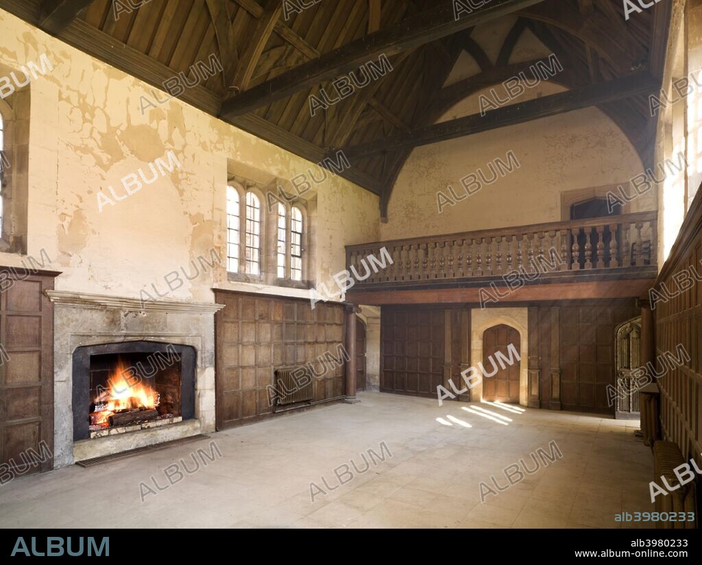 The Great Hall, Apethorpe Palace, Northamptonshire, 2008. Interior view from the south-west. Apethorpe Hall was given to Elizabeth I by her father, Henry VIII. It later became a favourite royal residence for James I and Charles I. The house boasts one of the country's most complete Jacobean interiors. In 2014 it was renamed Apethorpe Palace to reflect its royal connections.