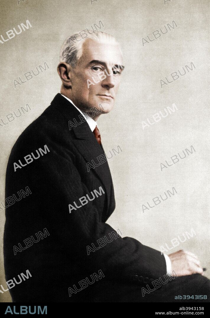 Maurice Ravel (1875-1937), French composer. A print from Les Musiciens Celebres, Lucien Mazenod, Paris, 1948. (Colorised black and white print).