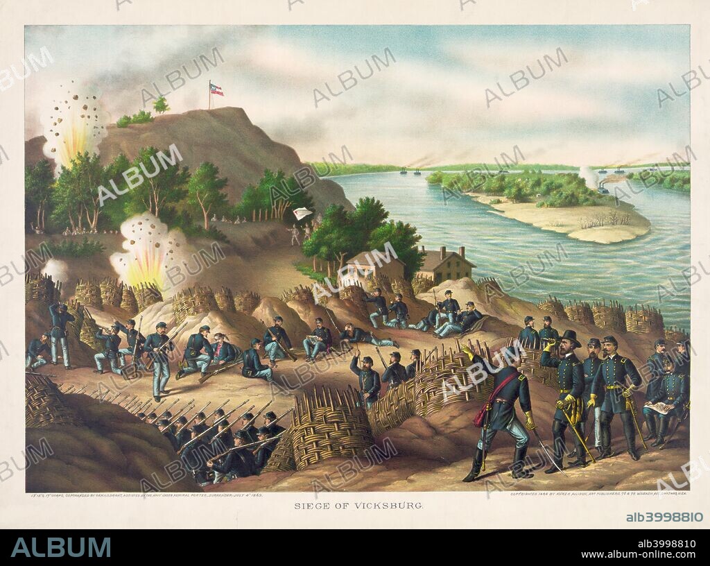Siege of Vicksburg--Surrender, July 4, 1863, pub. 1888 (colour lithograph). Siege of Vicksburg--Surrender, July 4, 1863, pub. 1888 (colour lithograph). 18th May - 4th July 1863; Ulysses S Grant (1822 - 1885); John Clifford Pemberton (1814 - 1881);.