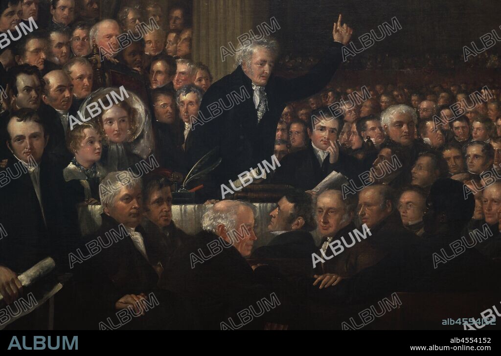 Convención de la Sociedad Antiesclavista,1840 (The Anti-Slavery Society Convention). Pintura monumental del pintor Benjamin Robert Haydon (1786-1846). En el centro de la imágen el anciano Thomas Clarkson, presidente de la Convencion (1760-1846), dirigiéndose a los asistentes. Oleo sobre lienzo,1841. Detalle. National Portrait Gallery. Londres. Inglaterra.