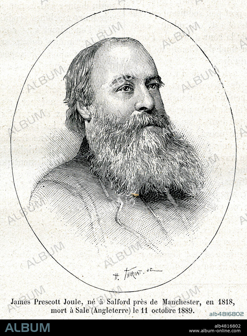 Portrait de James Prescott Joule (1818-1889). Illustration tiree de la revue La Nature du 2 novembre 1889. Credit : Collection KHARBINE-TAPABOR.