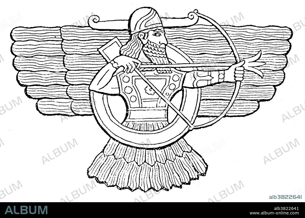 Ashur is an East Semitic god, and the head of the Assyrian pantheon in Mesopotamian religion, worshipped mainly in the northern half of Mesopotamia, and parts of north east Syria and south east Asia Minor which constituted old Assyria. The symbols of Ashur include: 1) a winged disc with horns, enclosing four circles revolving round a middle circle, 2) a circle or wheel, suspended from wings, and enclosing a warrior drawing his bow to discharge an arrow, 3) the same circle with the warrior's bow carried in his left hand, while the right hand is uplifted as if to bless his worshipers. Ashur, together with a number of other Mesopotamian gods, continued to be worshipped by Assyrians long after the fall of Assyria. The city of Ashur, named in honor of the deity, was inhabited until the 14th century AD, when a massacre of Assyrian Christians by Tamerlane left it finally emptied. Ashur is still a common given and family name amongst Assyrians to this day.