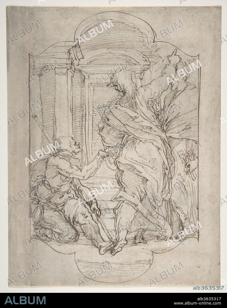 Saint Peter and Saint John Healing a Cripple at the Gate of the Temple. Artist: Perino del Vaga (Pietro Buonaccorsi) (Italian, Florence 1501-1547 Rome). Dimensions: 9 15/16 x 7 5/8in. (25.2 x 19.4cm). Date: 1534-47.