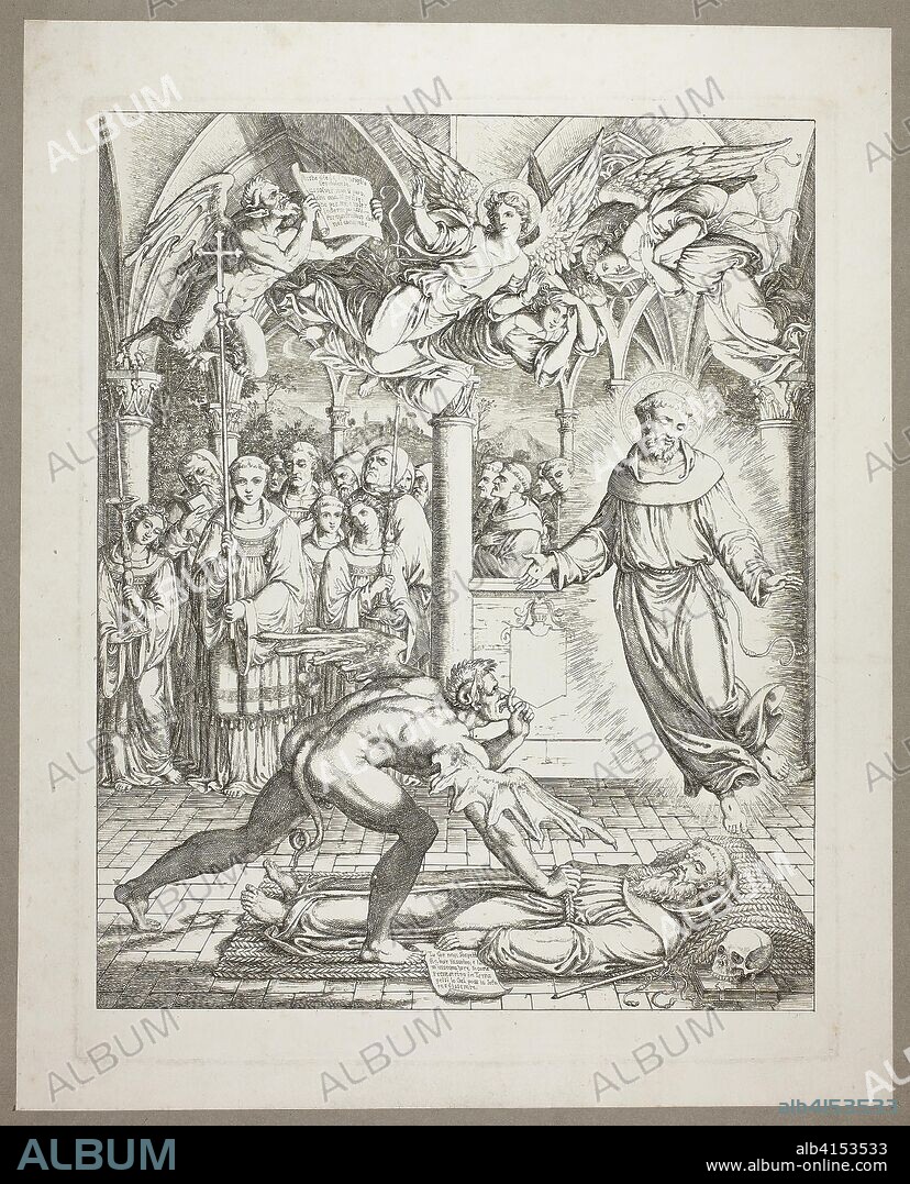 The Struggle Between the Devil and St Francis of Assisi for the Soul of Guido da Montefeltro, plate three from Darstellungen aus Dante's Hölle. Joseph Anton Koch; German, 1768-1839. Date: 1807-1808. Dimensions: 400 x 316 mm. Etching on paper. Origin: Germany.